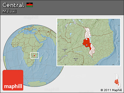 Savanna Style Location Map of Central, highlighted country, within the entire country, hill shading