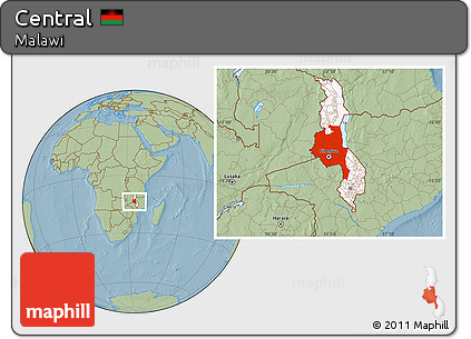 Savanna Style Location Map of Central, highlighted country, hill shading