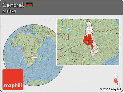 Savanna Style Location Map of Central, highlighted country, hill shading