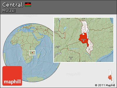 Savanna Style Location Map of Central, highlighted country, hill shading