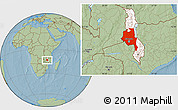 Savanna Style Location Map of Central, highlighted country, hill shading