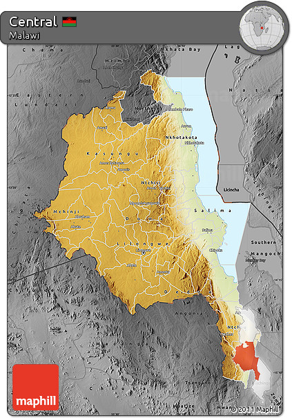 Physical Map of Central, darken, desaturated
