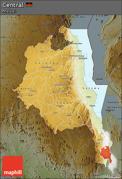 Physical Map of Central, darken