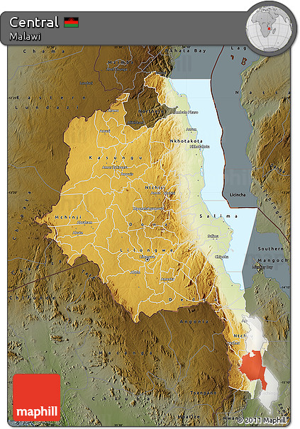 Physical Map of Central, darken