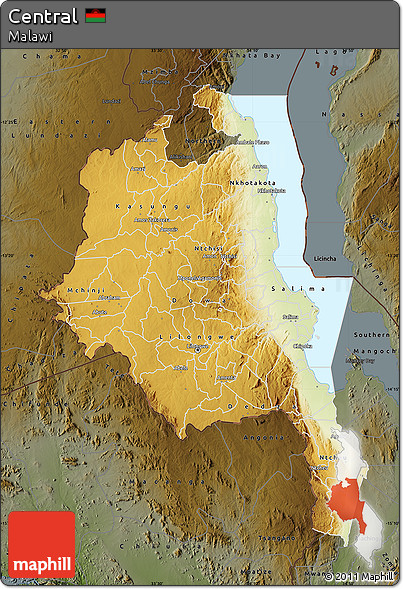 Physical Map of Central, darken