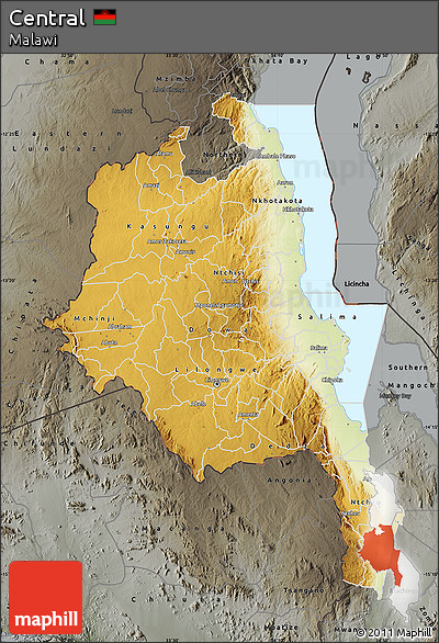 Physical Map of Central, darken, semi-desaturated