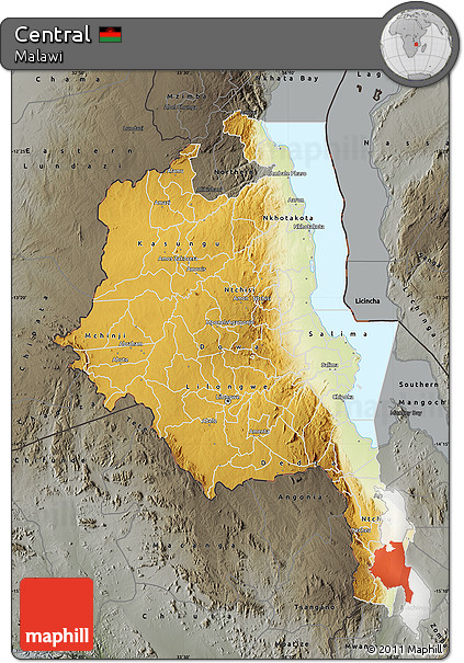 Physical Map of Central, darken, semi-desaturated