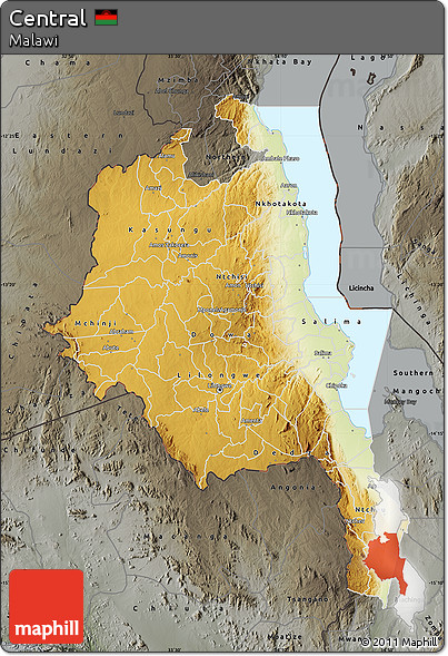 Physical Map of Central, darken, semi-desaturated