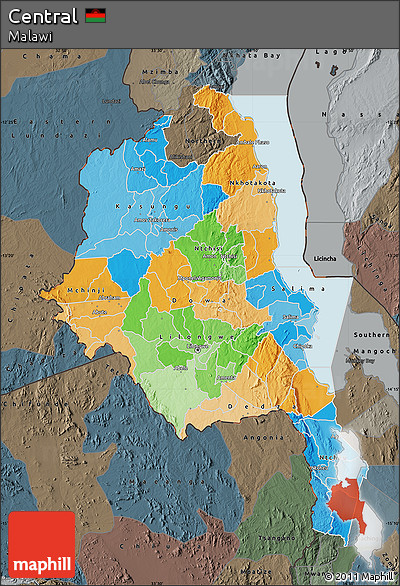 Political Map of Central, darken, semi-desaturated