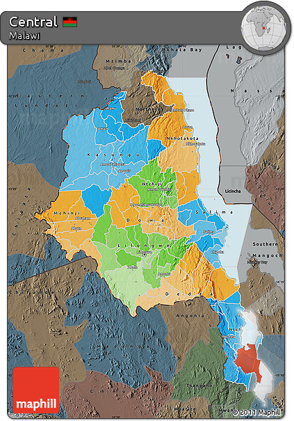 Political Map of Central, darken, semi-desaturated