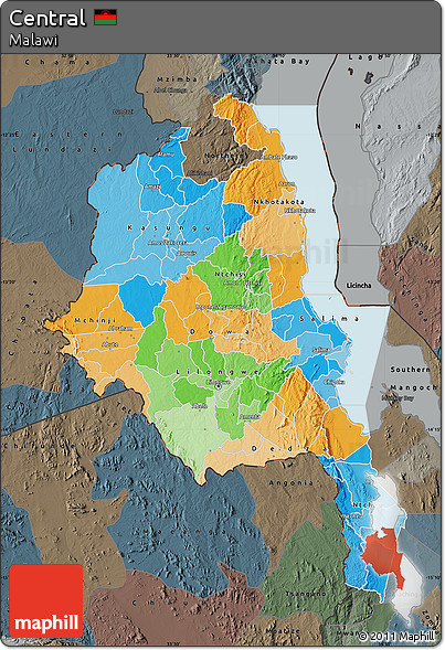 Political Map of Central, darken, semi-desaturated