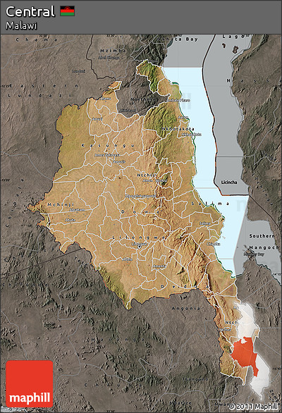 Satellite Map of Central, darken, semi-desaturated