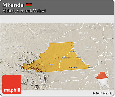 Physical 3D Map of Mkanda, lighten, semi-desaturated