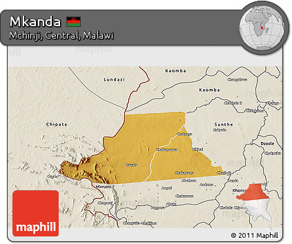 Physical 3D Map of Mkanda, shaded relief outside