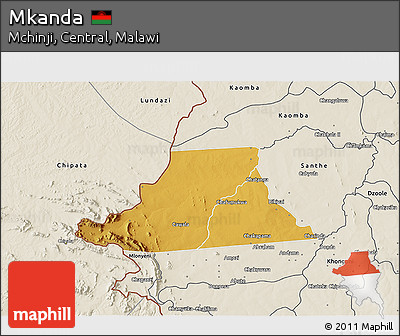 Physical 3D Map of Mkanda, shaded relief outside