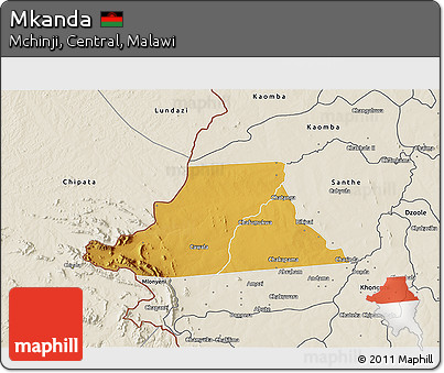 Physical 3D Map of Mkanda, shaded relief outside