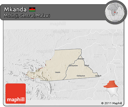 Shaded Relief 3D Map of Mkanda, lighten, desaturated
