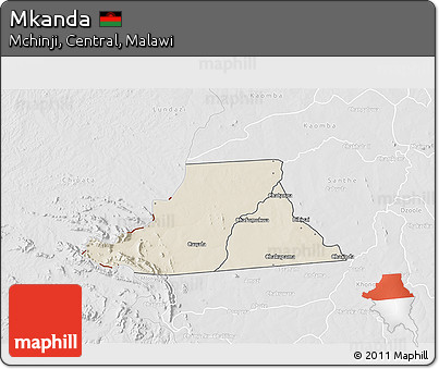Shaded Relief 3D Map of Mkanda, lighten, desaturated