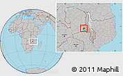 Gray Location Map of Mkanda, within the entire country