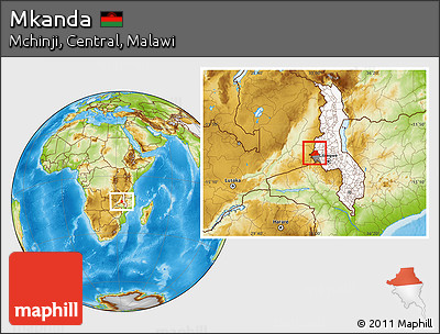 Physical Location Map of Mkanda, highlighted country, highlighted parent region