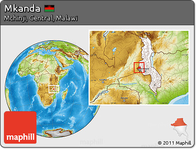 Physical Location Map of Mkanda, highlighted country, highlighted parent region