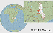 Savanna Style Location Map of Mkanda, highlighted country, highlighted parent region, hill shading