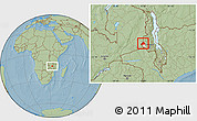 Savanna Style Location Map of Mkanda, highlighted parent region, hill shading