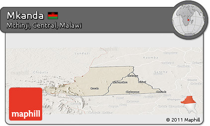 Shaded Relief Panoramic Map of Mkanda, lighten
