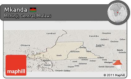 Shaded Relief Panoramic Map of Mkanda, semi-desaturated