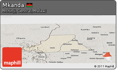 Shaded Relief Panoramic Map of Mkanda, semi-desaturated