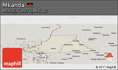 Shaded Relief Panoramic Map of Mkanda, semi-desaturated