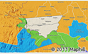 Shaded Relief 3D Map of Zulu, political outside