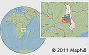 Savanna Style Location Map of Zulu, highlighted country, highlighted grandparent region, hill shading