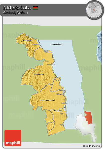 Savanna Style 3D Map of Nkhotakota, single color outside