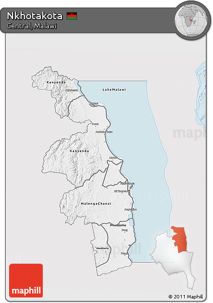Silver Style 3D Map of Nkhotakota, single color outside