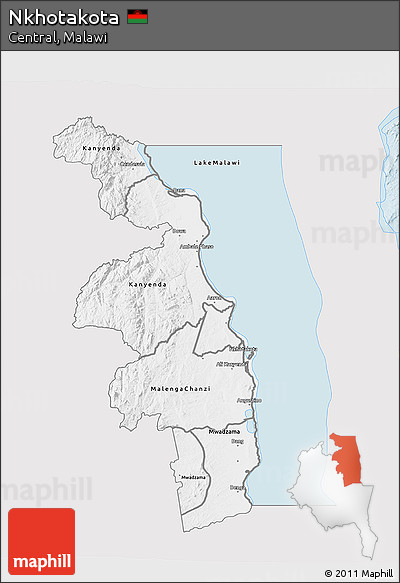 Silver Style 3D Map of Nkhotakota, single color outside