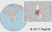 Gray Location Map of Nkhotakota, highlighted country, highlighted parent region, hill shading
