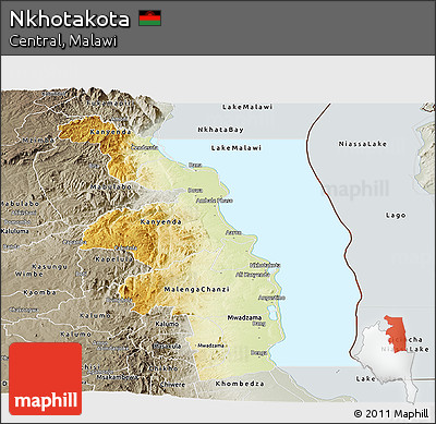Physical Panoramic Map of Nkhotakota, semi-desaturated
