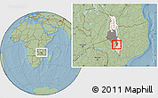 Savanna Style Location Map of Mpando, highlighted country, highlighted grandparent region, within the entire country, hill shading