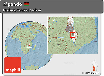 Savanna Style Location Map of Mpando, highlighted country, highlighted grandparent region, hill shading