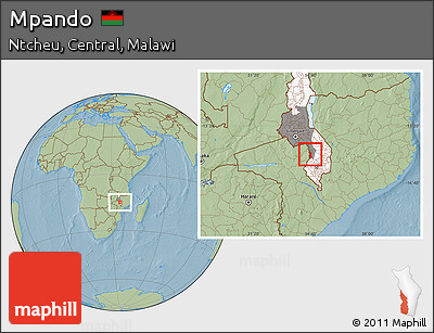 Savanna Style Location Map of Mpando, highlighted country, highlighted grandparent region, hill shading