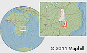Savanna Style Location Map of Mpando, highlighted country, highlighted parent region, within the entire country, hill shading