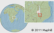 Savanna Style Location Map of Mpando, highlighted grandparent region, within the entire country, hill shading
