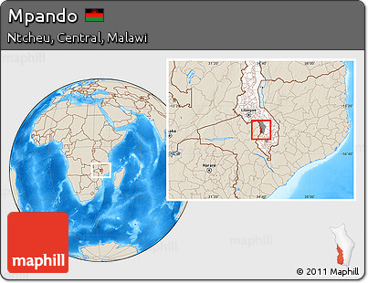 Shaded Relief Location Map of Mpando, highlighted country, highlighted parent region