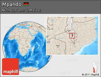 Shaded Relief Location Map of Mpando, highlighted country, highlighted parent region