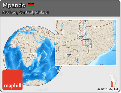 Shaded Relief Location Map of Mpando, highlighted grandparent region