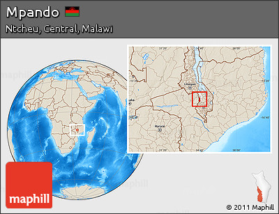 Shaded Relief Location Map of Mpando, highlighted parent region