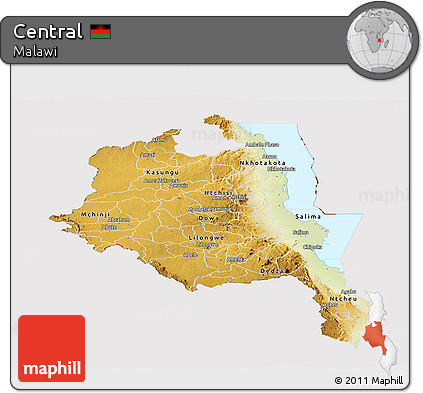 Physical Panoramic Map of Central, cropped outside