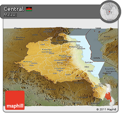 Physical Panoramic Map of Central, darken