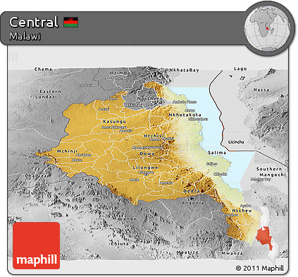 Physical Panoramic Map of Central, desaturated